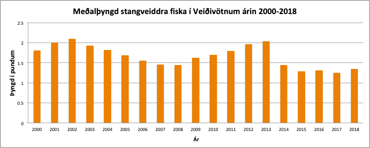 Meðalþyngd stangveiddra fiska í Veiðivötnum